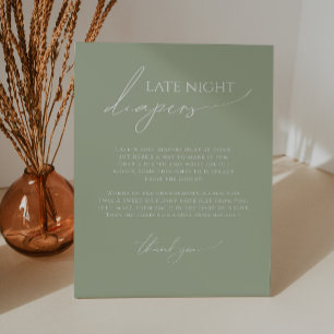Whimsical Sage Green Late Night Diapers Pedestal Sign