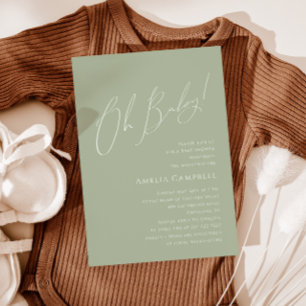 Whimsical Sage Green Oh Baby! Baby Shower  Invitation
