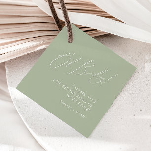 Whimsical Sage Green Oh Baby Shower Thank You Favour Tags