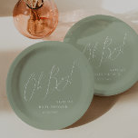 Whimsical Sage Green Oh Boy! Baby Shower Paper Plate<br><div class="desc">Introducing our whimsical sage green oh boy! baby shower paper plates, perfect for your simple modern boho celebration any season of the year! This plate has a boho-chic, gender-neutral vibe with elegant calligraphy and a delicate minimalist design. Plus, it's editable, so you can add your own classy, whimsical touch to...</div>