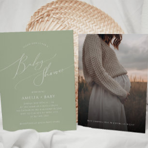 Whimsical Sage Green Photo Baby Shower Invitation