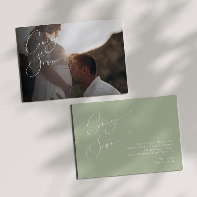 Whimsical Sage Green Pregnancy Announcement (Creator Uploaded)