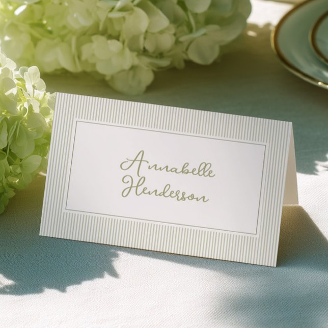 Whimsical Sage Green Stripes Place Cards (Creator Uploaded)