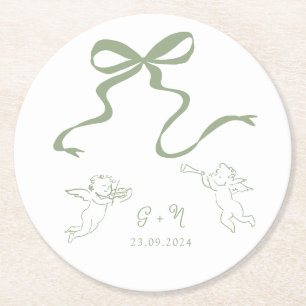 Whimsical Sage Green Wedding Napkin Round Paper Coaster
