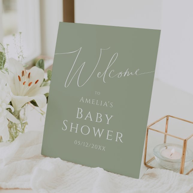 Whimsical Sage Green Welcome Baby Shower Pedestal Sign (Creator Uploaded)