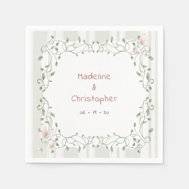 Whimsical Sage Greenery Garden Wedding Napkin (Front)