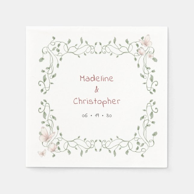Whimsical Sage Greenery Garden Wedding Napkin (Front)