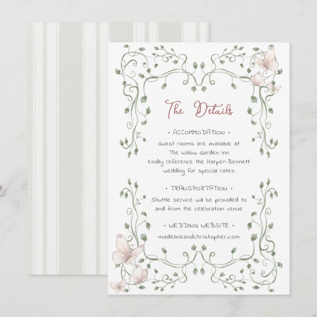 Whimsical Sage Greenery Wedding Enclosure Card (Front/Back)