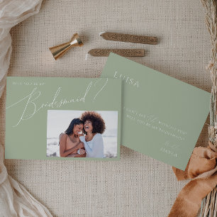 Whimsical Sage   Photo Bridesmaid Proposal Card