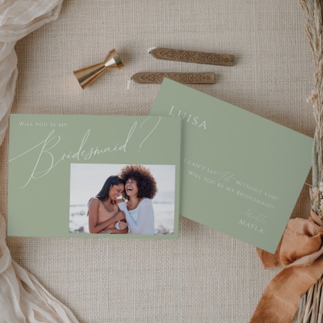 Whimsical Sage | Photo Bridesmaid Proposal Card (Creator Uploaded)