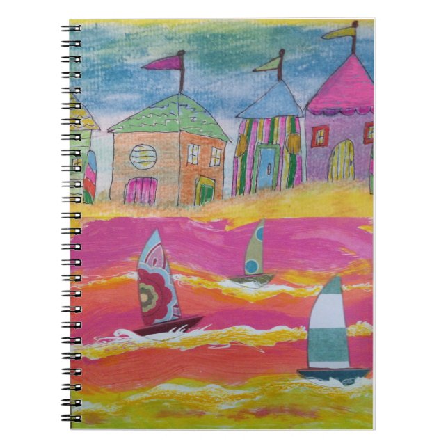 Whimsical Sailboats and Beach Huts Notebook (Front)
