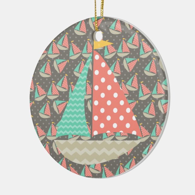 Whimsical Sailboats Ceramic Tree Decoration (Left)