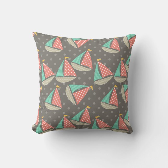 Whimsical Sailboats Cushion (Front)
