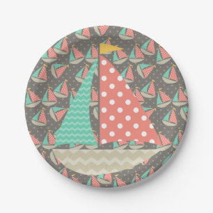 Whimsical Sailboats Paper Plate