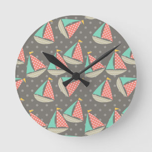 Whimsical Sailboats Round Clock
