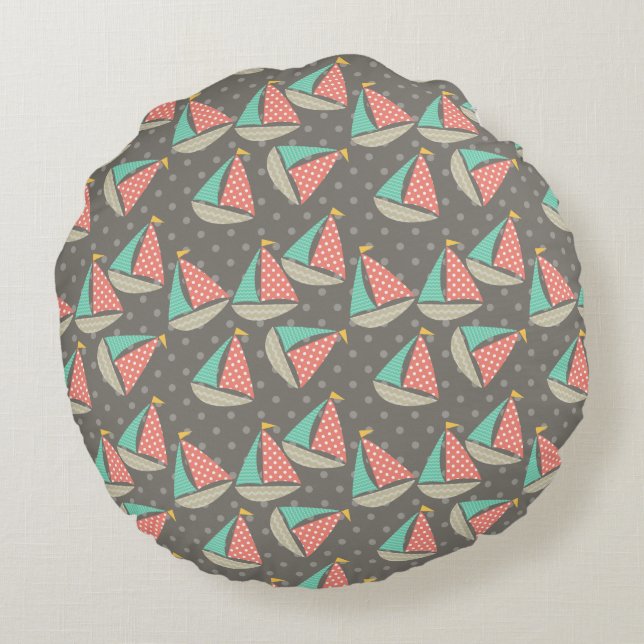 Whimsical Sailboats Round Cushion (Back)