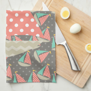Whimsical Sailboats Tea Towel
