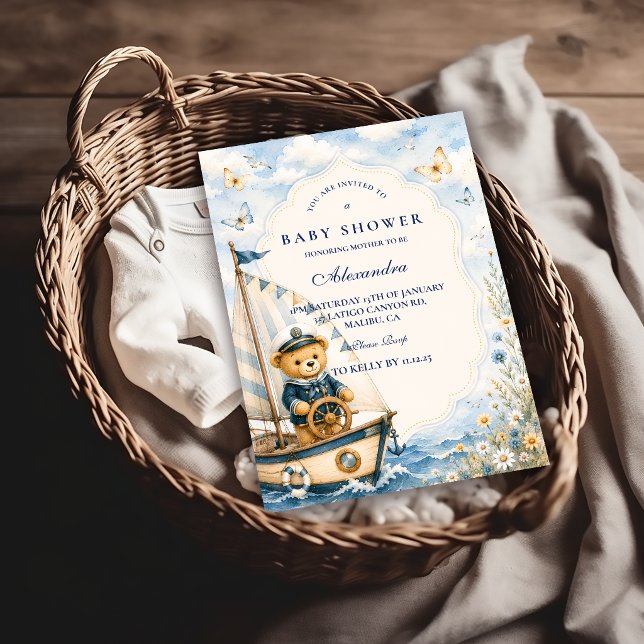 Whimsical Sailor Bear Baby Shower Invitation (Creator Uploaded)
