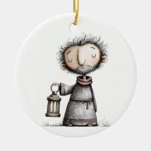 Whimsical Saint Joseph Lantern Christmas Ceramic Tree Decoration