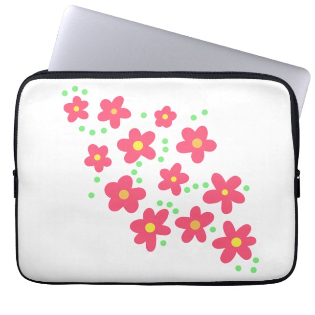 Whimsical Salmon Flowers Laptop Sleeve (Front)