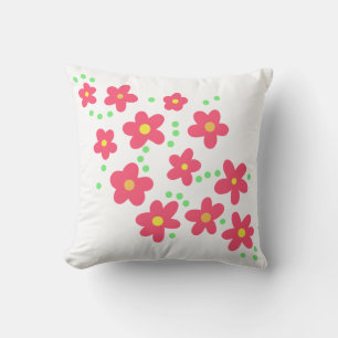 Whimsical Salmon Flowers Throw Pillow