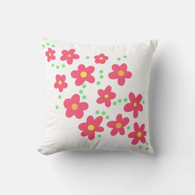 Whimsical Salmon Flowers Throw Pillow (Front)