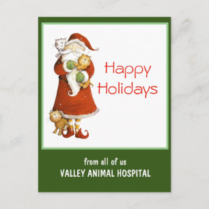 Whimsical Santa and Cats Customisable Holiday Postcard