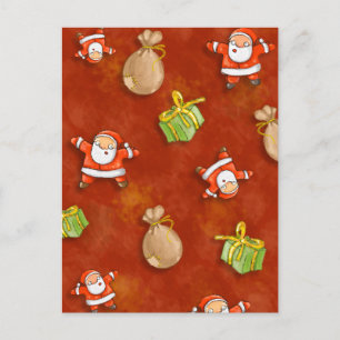 whimsical santa and presents pattern holiday postcard