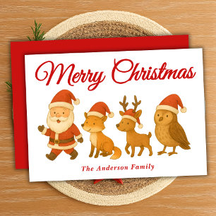 Whimsical Santa and Reindeer Parade Christmas Holiday Card
