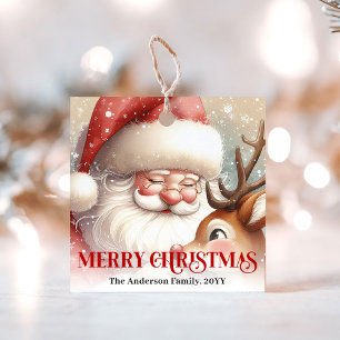 Whimsical Santa and Rudolph Holiday Gift Tags