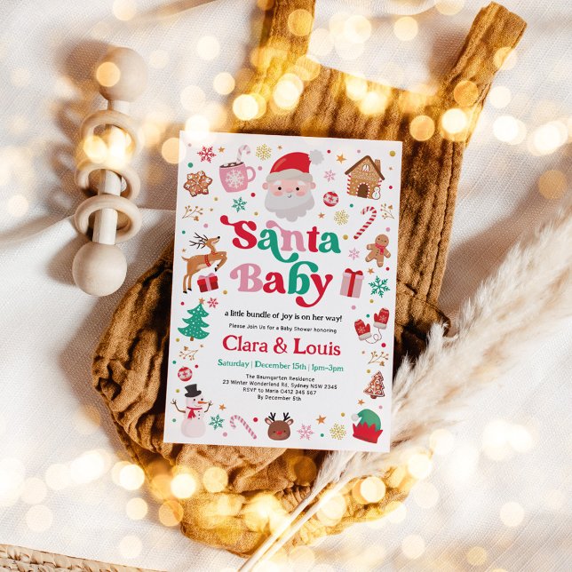 Whimsical Santa Baby Christmas Girl Baby Shower Invitation (Creator Uploaded)