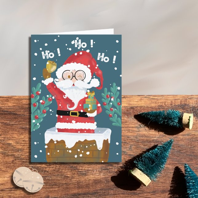 Whimsical Santa Blue Holiday Card (Creator Uploaded)