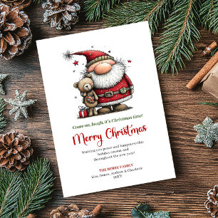 Whimsical Santa Cartoon Festive Christmas Greeting Holiday Card
