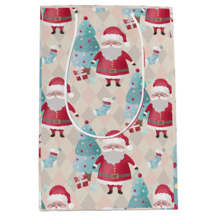 Whimsical Santa Claus and Christmas Trees Medium Gift Bag