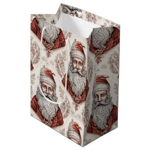 Whimsical Santa Claus & Botanical Medium Gift Bag