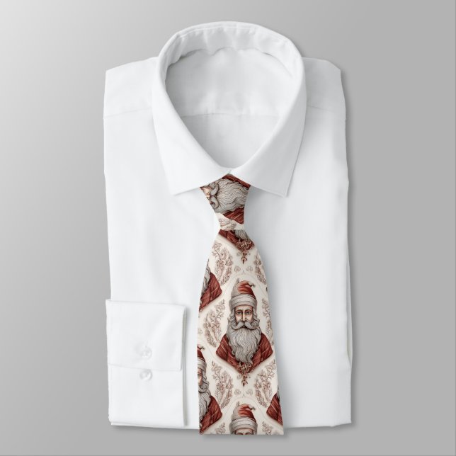 Whimsical Santa Claus & Botanical Tie (Tied)