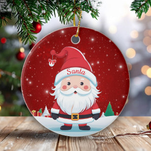 Whimsical Santa Claus Christmas Berry Red 🎄🎅🏼 Ceramic Tree Decoration