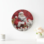 Whimsical Santa Claus decoration for festive cheer Large Clock<br><div class="desc">A delightful Santa Claus adorns this vibrant holiday decoration,  complete with a traditional red suit and fluffy white beard. The intricate details and ornate design evoke the spirit of Christmas,  creating a warm and joyous atmosphere.</div>