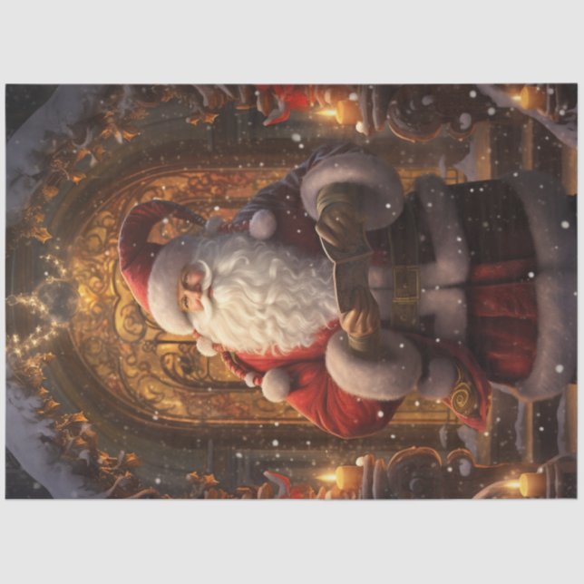 Whimsical Santa Claus front of door Tissue Paper (Front)