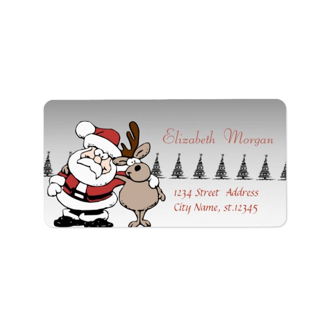 Whimsical Santa Claus, Reindeer Christmas Label (Front)