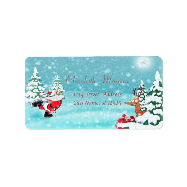 Whimsical Santa Claus, Reindeer Christmas Label (Front)