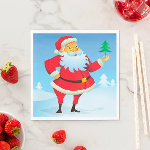 Whimsical Santa Claus with Mini Christmas Tree  Napkin