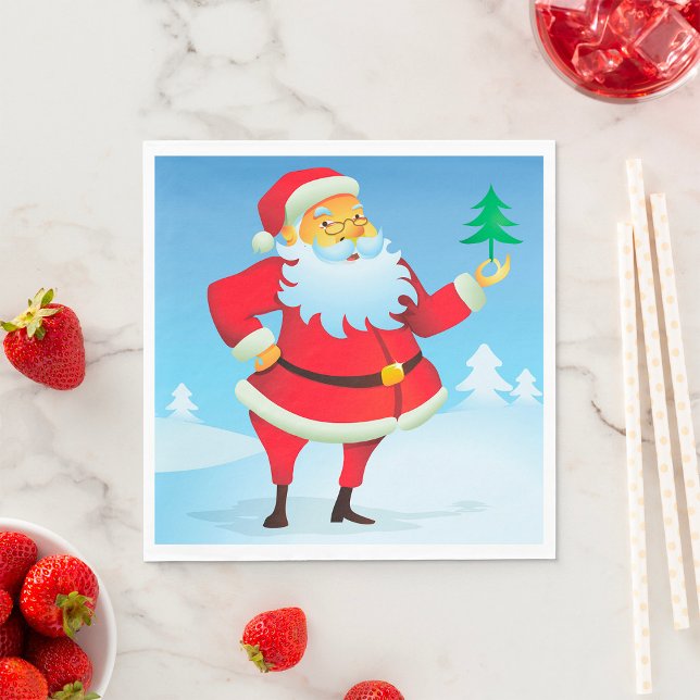 Whimsical Santa Claus with Mini Christmas Tree  Napkin (Creator Uploaded)