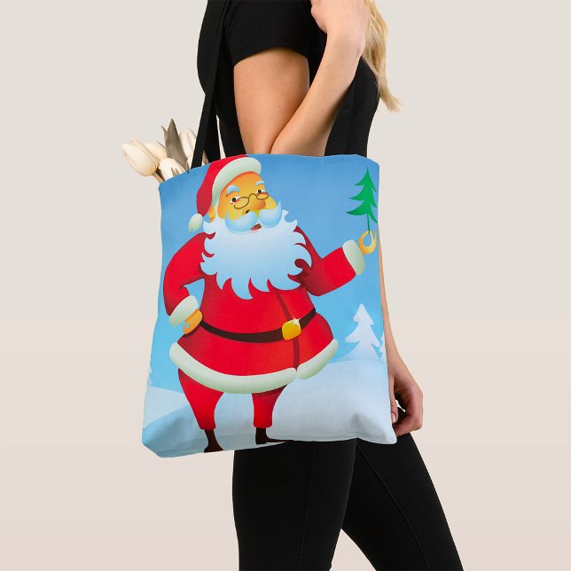Whimsical Santa Claus with Mini Christmas Tree  Tote Bag (Creator Uploaded)