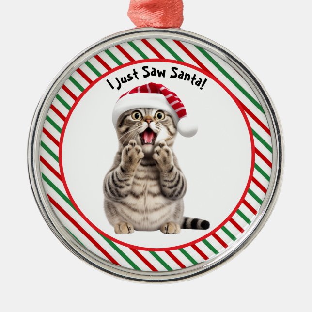 Whimsical Santa Kitty Cute Funny Christmas Cat  Metal Tree Decoration (Front)