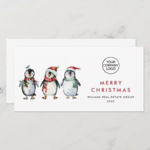 Whimsical Santa Penguins Christmas Corporate Holiday Card