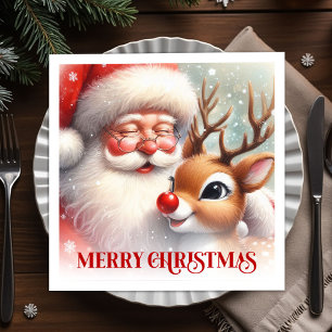 Whimsical Santa Rudolph Christmas Napkins Party
