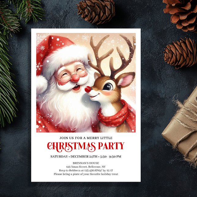 Whimsical Santa Rudolph Holiday Celebration Invite (Whimsical Santa Rudolph Holiday Celebration Invite)