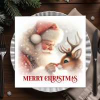 Whimsical Santa Rudolph Xmas Dinner Napkins