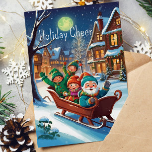 Whimsical Santa’s Helpers Christmas Illustration  Holiday Card